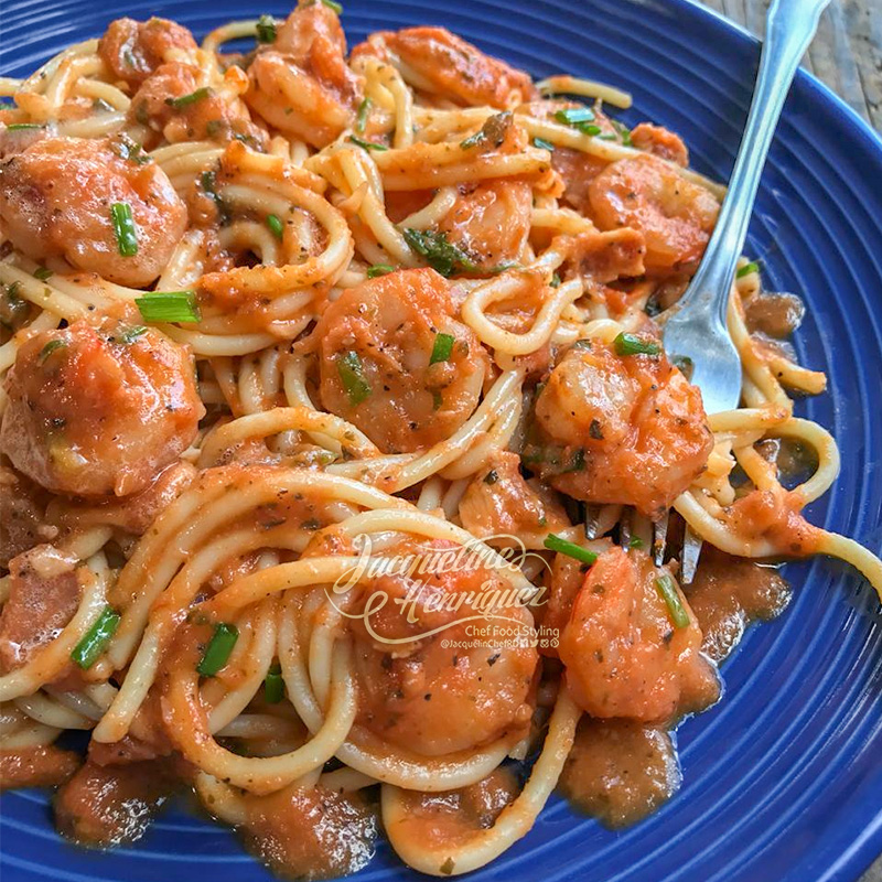 Camarones con pasta